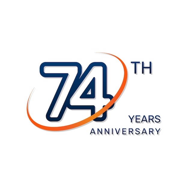 74th anniversary logo with blue numbers and an orange ring in simple and luxury style