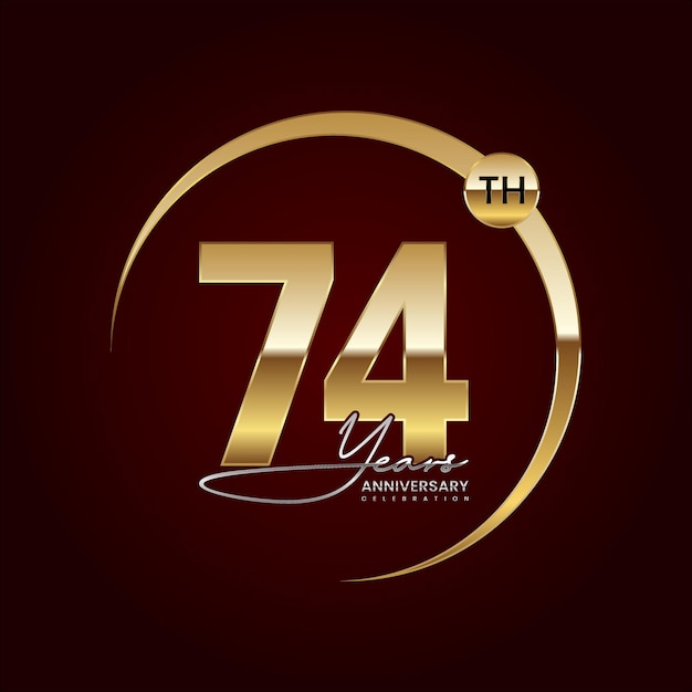 Vettore 74th anniversary luxury logo design con anello d'oro testo in stile scritto a mano logo vector template