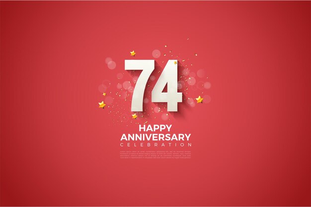 아름다운 붉은 거품 배경을 가진 74주년.