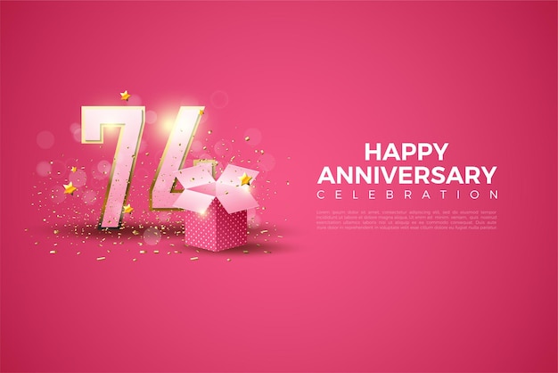 74th anniversary with standing numbers illustration.