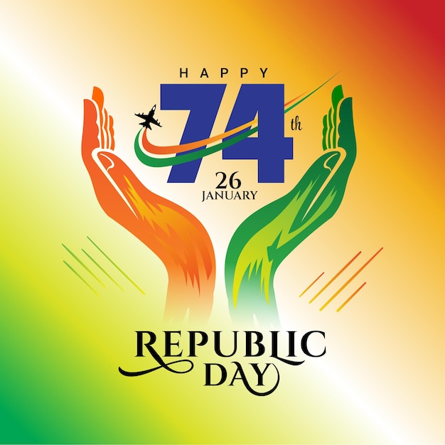 74th india republic day logo with tricolor hand care illustration