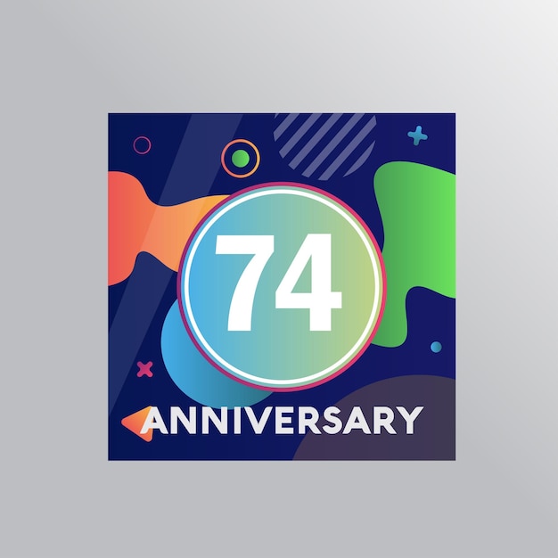 74th years anniversary logo, vector design birthday celebration with colourful background