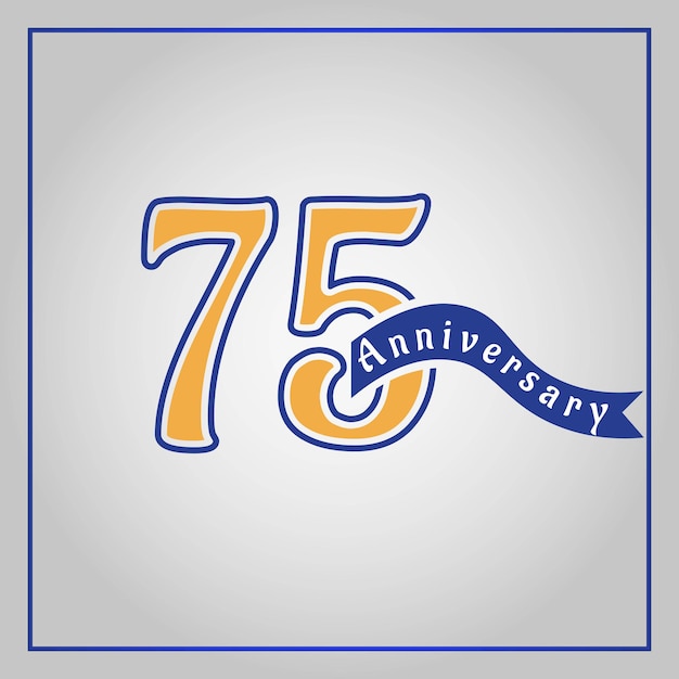 75 jaar jubileumviering logo gekleurd met geel en blauw, met behulp van blauw lint vector.