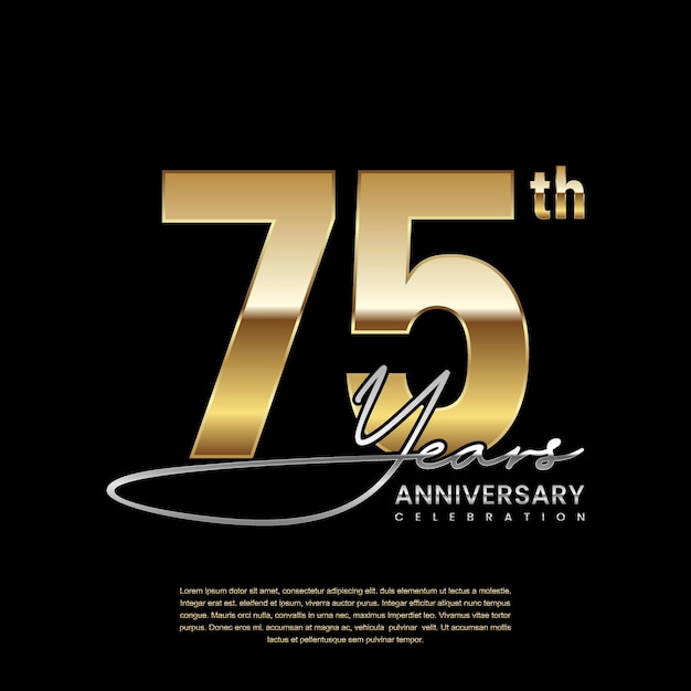 75 year anniversary luxury logo with golden ring style logo vector template