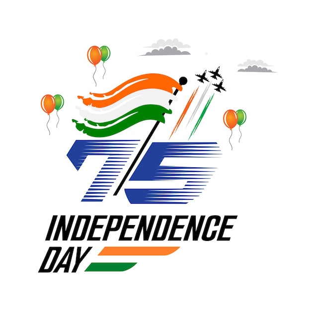 75 year India independence day greeting design with tri color balloons