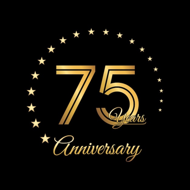 75 Years Anniversary logo design with golden color Handwriting style Line Art Logo Vector Template