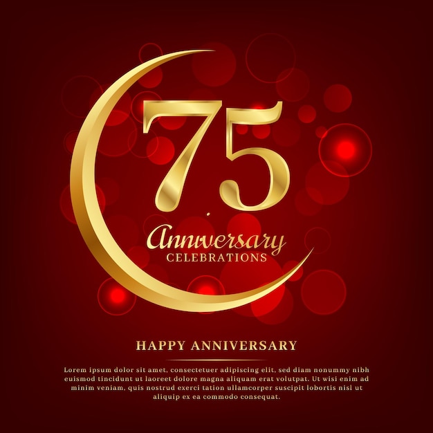 75 years anniversary with golden moon and red shiny background added with text for congratulations words