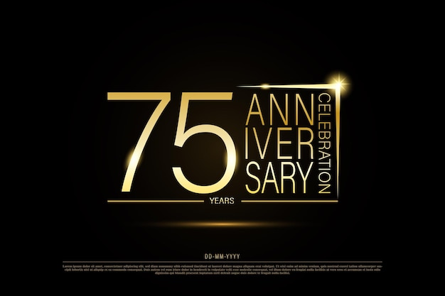 75 years golden anniversary gold logo on black background, vector design for celebration.