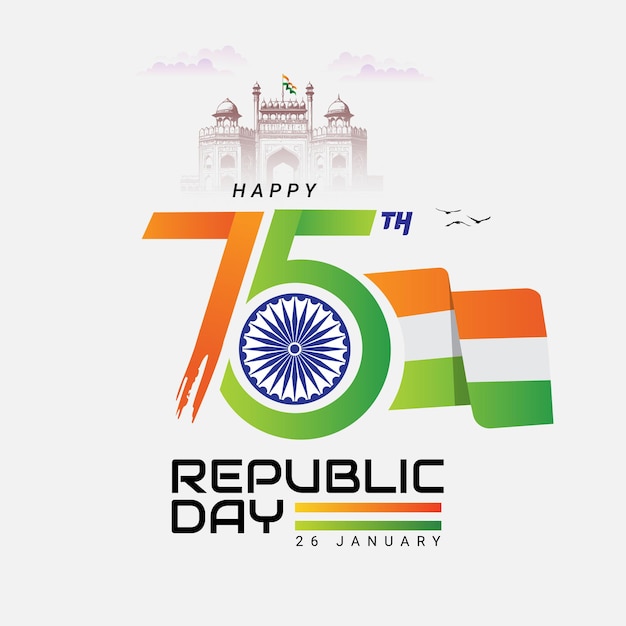 Vector 75 years of indian republic day logo