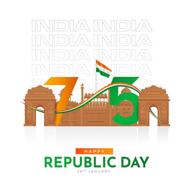 75e Indiase Dag van de Republiek 26 januari Viering Social Media Post Web Bennar Status Wensen
