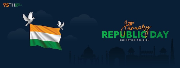 75e Indiase Dag van de Republiek 26 januari Viering Social Media Post Web Bennar Status Wensen