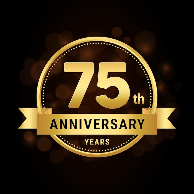 75th anniversary anniversary celebration template design with gold ribbon Logo vector illustration