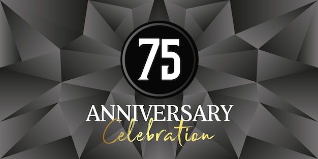 75th Anniversary Celebration  logo design white and gold color on Black abstract background vector