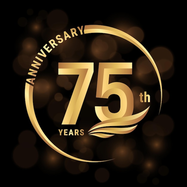 75th anniversary logo design with golden wings and ring logo vector template illustration