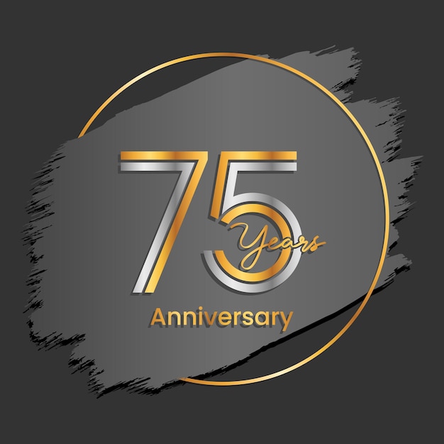 Логотип 75-летия Золотой и серебряный номер Концепция двойной линии Логотип Векторный шаблон