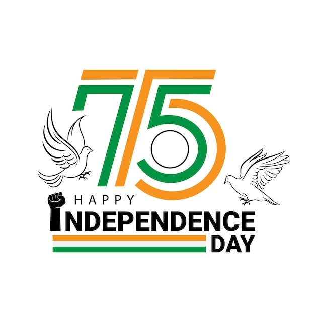 75th Indian Independence day greeting with pigeon line stroke illustration