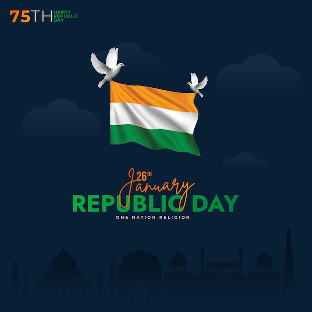 75th indian republic day 26 january celebration social media post web bennar status wishes