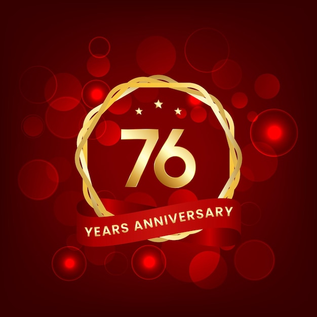 76 years anniversary Anniversary template design with gold number and red ribbon design for event invitation card greeting card banner poster flyer book cover and print Vector Eps10