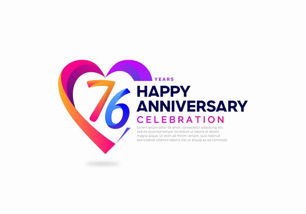 Vector 76 years anniversary with love shape icon logo design template