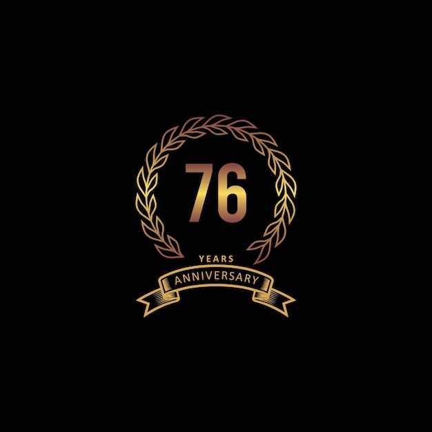 76st anniversary logo with gold and black background