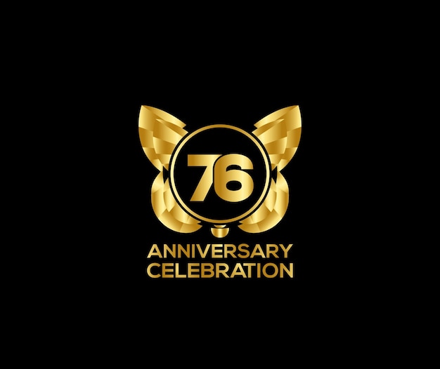 76ste verjaardag viering dag met gouden kleur Licht helder modern logo Ontwerp element