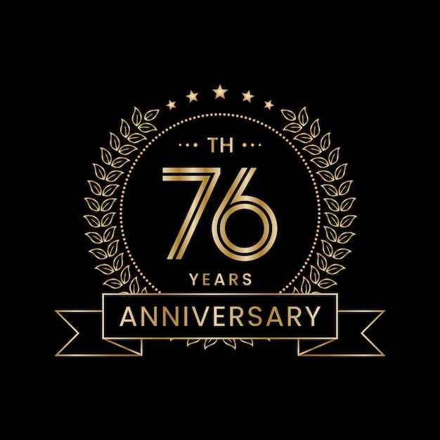 76th Anniversary logo with golden laurel wreath Line Art Vector design