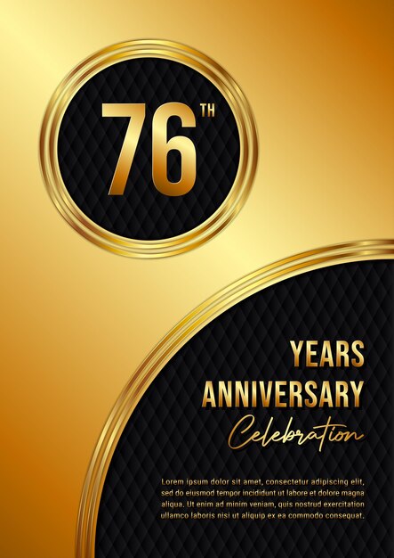 Vettore 76° anniversario design del logo di lusso con anello d'oro testo in stile scritto a mano logo vector template