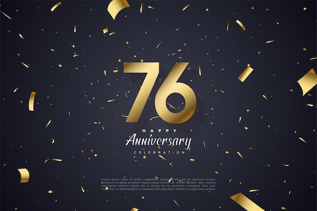 76th anniversary with illustrations of numbers and spread of gold foil