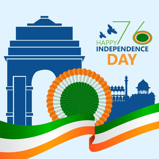 Vector 76th indian independence day wishing post design vector file