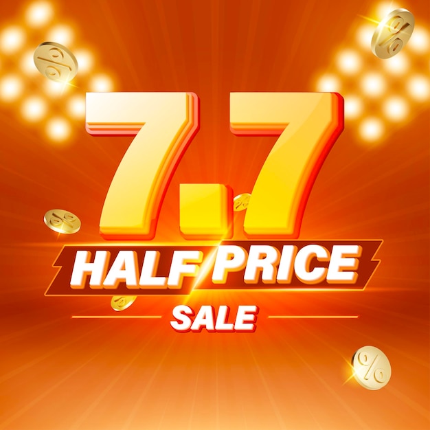 77 3D half price sale banner template design for web or social media