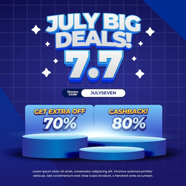 77 July Shopping Sale deals dark blue gradient Editable text effect Grid style Square banner