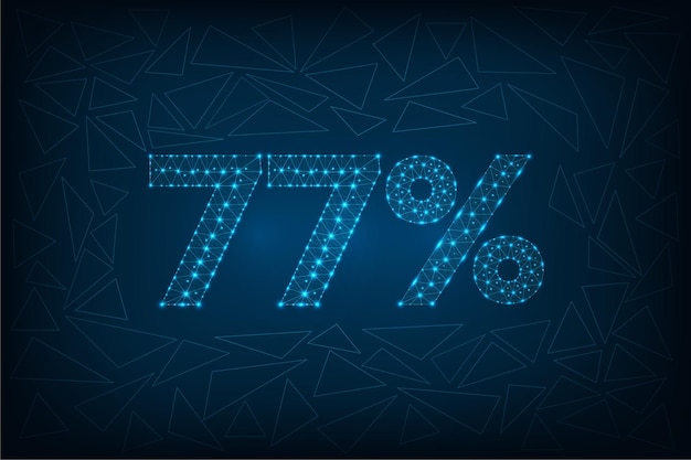 77-процентная скидка на продажу футуристических многоугольных цифровых каркасов, соединенных точками на синем фоне
