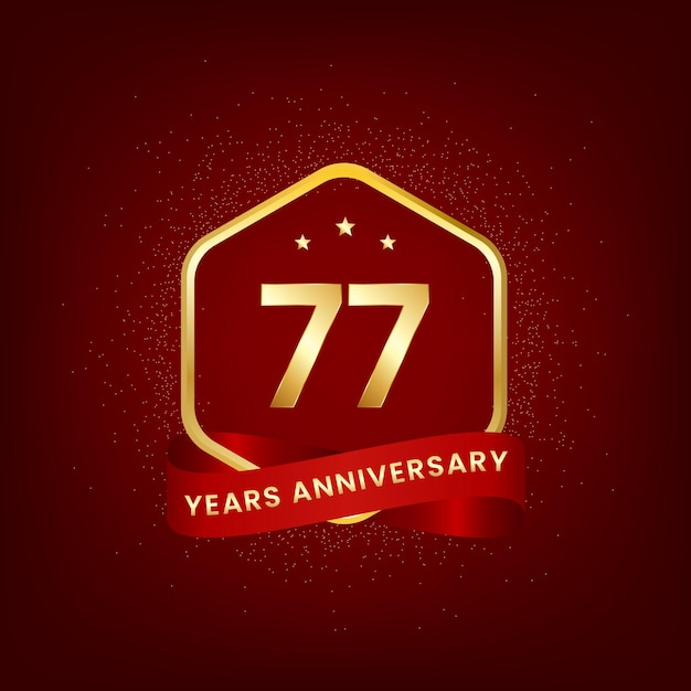77 years anniversary anniversary template design with gold number and red ribbon design for event invitation card greeting card banner poster flyer book cover and print vector eps10