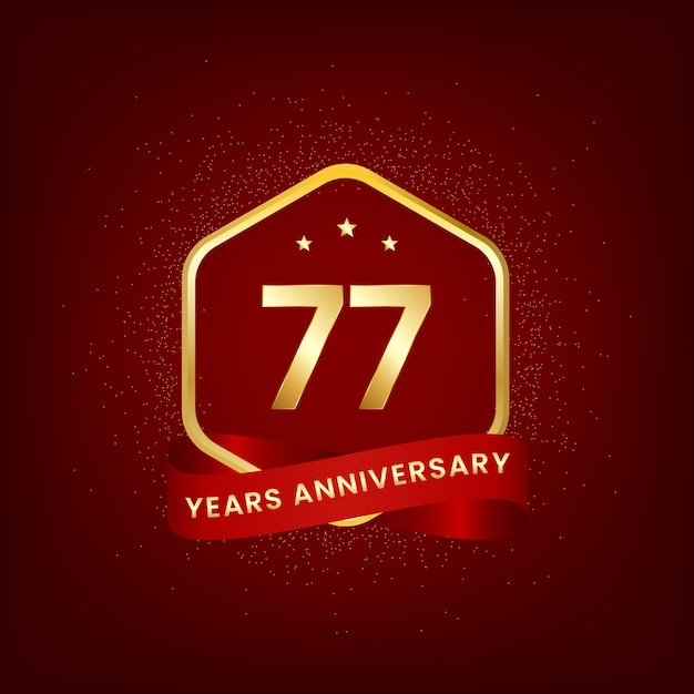 77 years anniversary Anniversary template design with gold number and red ribbon design for event invitation card greeting card banner poster flyer book cover and print Vector Eps10