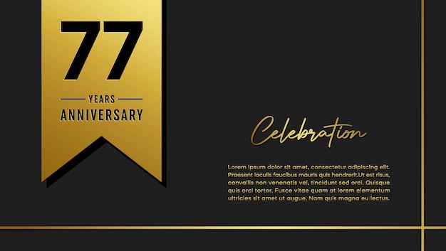 77 Years Anniversary template design with golden ribbon Simple and luxury style Vector Template