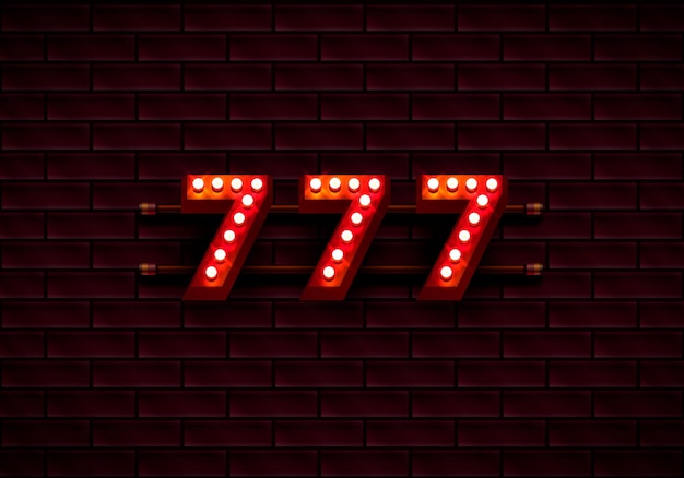 777 testo banner casinò sullo sfondo del muro di mattoni. illustrazione vettoriale