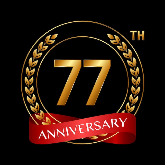 77th Anniversary Logo Design with Laurel Wreath and Red Ribbon Logo Vector Illustration
