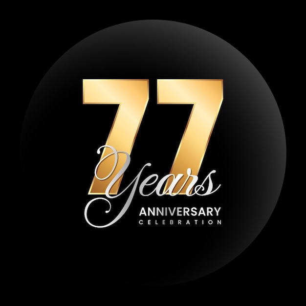 77th Anniversary logo Golden number with silver color text Logo Vector Template Illustration