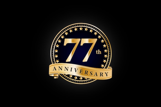 77th golden anniversary logo with gold ring and ribbon isolated on black background