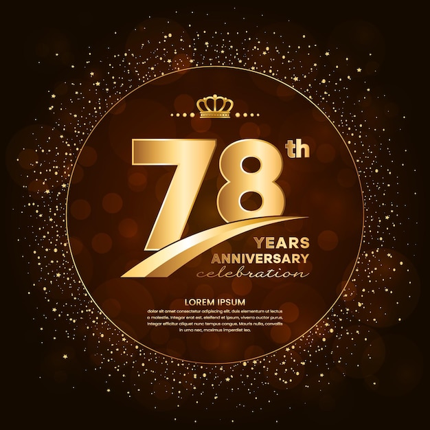 78th anniversary logo with gold numbers and glitter isolated on a gradient background