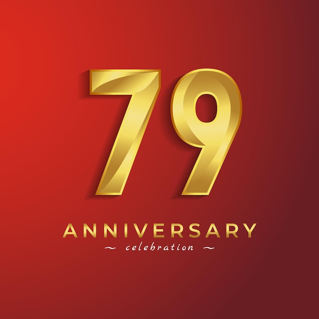 79 year anniversary celebration with golden shiny color for celebration isolated on red background