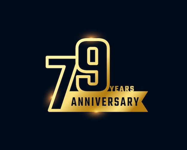 79 Year Anniversary Celebration with Shiny Outline Number Golden Color Isolated on Dark Background