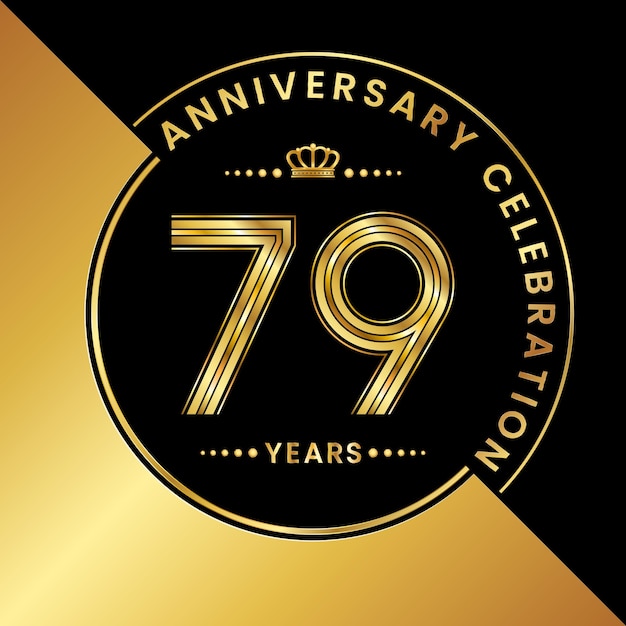 79th Anniversary Anniversary celebration logo design with golden number Logo Vector Template