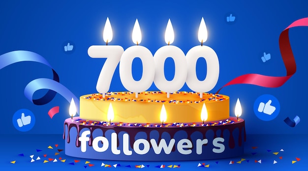 7k or 7000 followers thank you social network friends followers subscribers and likes birthday cake with candles