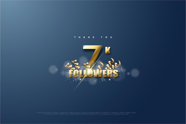 Vector 7k followers celebration banner with realistic golden ribbon decoration premium vector design