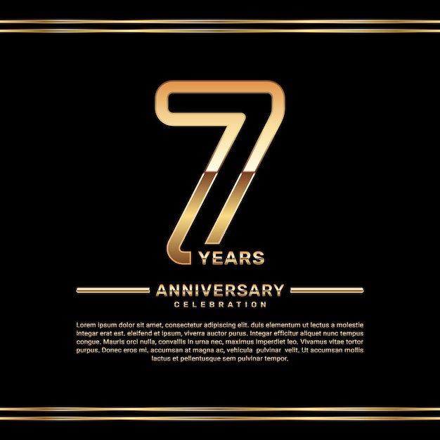 Vector 7th anniversary celebration logo design with double line numbers in gold color