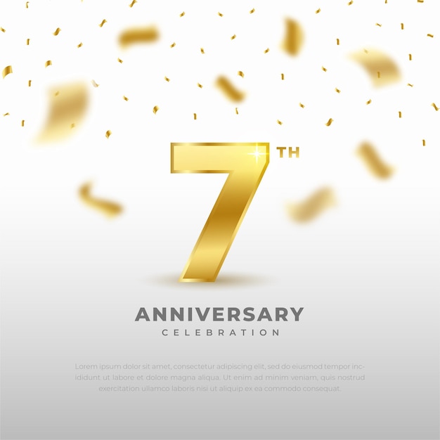 7th anniversary celebration with gold glitter color and white background