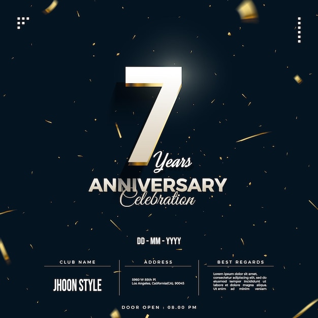 7th anniversary invitation with shining numbers