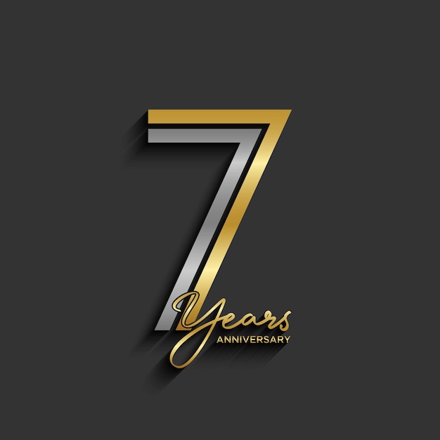 Vector 7th anniversary logo design double line number concept design golden number logo vector template