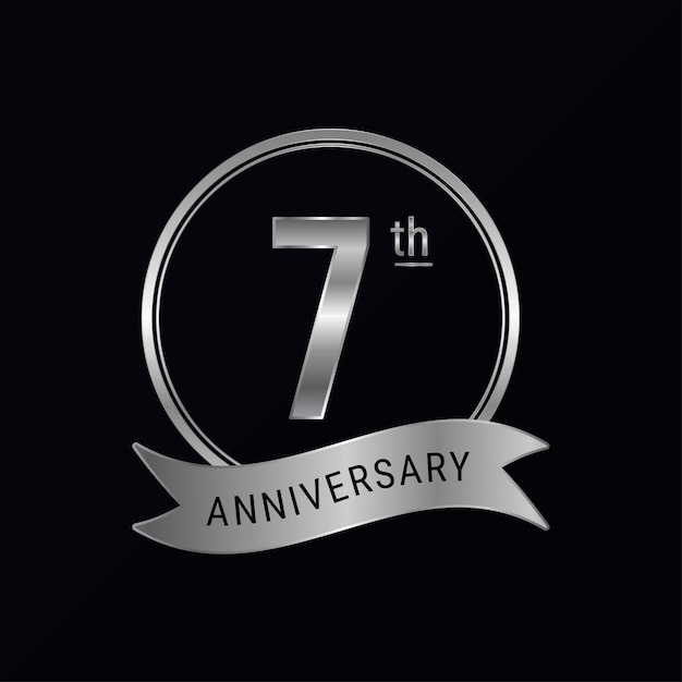 Vector 7th anniversary logo silver color for celebration event wedding greeting card invitation round